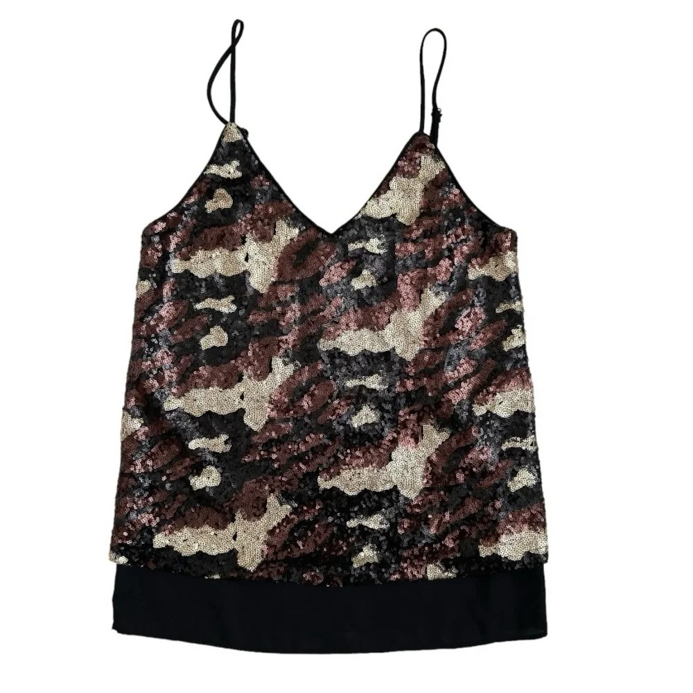 NWT Three Eighty Two Womens Black & Brown Sequined Tank Top Size XS, Summer